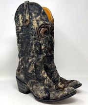 Old Gringo Floral Embroidered Black Distressed Cowboy Cowgirl Western Boots 8 B