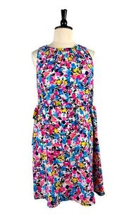 Juicy Couture A-line Blouson Dress Tie Waist Pink Blue Yellow Floral Size XXL