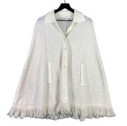 Vintage Penrose Wool Shawl White Op Art Statement Piece Acrylic Bold Poncho