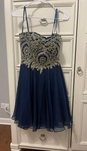 Navy Dress With Gold Detailing 