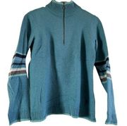 Smartwool Merino 250 Base Layer 1/4 Zip Sweater Stripe Ribbed Trim Blue Large