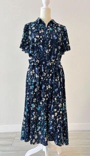 London Times Midi Crepe Flutter Sleeve Dress Size 12