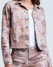 NEW L'AGENCE Janice Crop Jean Jacket in Nude Pink Camo