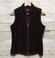 Charter Club quilted chocolate Brown velour vest size M