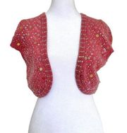 Y2K Shrug Sweater Size M Pink Knit Sequin Vintage Preppy 2000s