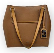 RLR Ralph Lauren Pebbled Lindley Alissa Leather Satchel Tote Bag Purse Tan