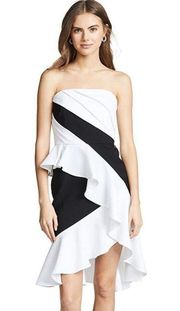 Marchesa Notte Colorblock Strapless Asymmetric Crepe Cocktail Dress Sz 8