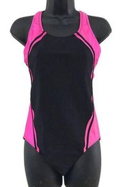 Vintage Black Neon Pink 90s Bathing Suit Size Med