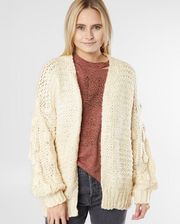 Fashion Bobble Cardigan Sweater Chunky Oversized Balloon Puff Cream Small