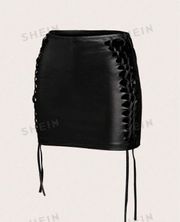 ICON Lace Up Side PU Leather Bodycon Skirt