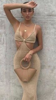 NEW Tan Knit Cutout Backless Bodycon Maxi Dress