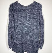 Caslon Zip Back High Low Linen Blend Melange Knit Sweater Gray Size 1