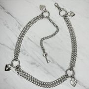 New York & Company Heart Silver Tone Metal Chain Link Belt Size Medium M Large L