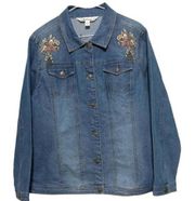 Tantrums Vintage Floral Embroidery Denim Jean Jacket Oversized Sz S / L