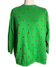 Vintage 80s United Colors of Benetton Sweater L Green Embroidered Polka Dots