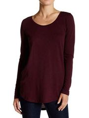 Abound Long Sleeve Tee Top XS Basic Scoop Neck Casual Lounge Minimalist Burgundy