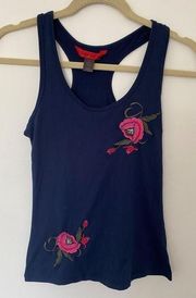 ✅HOT Kiss Tank Top Blue Embroidered Sz S Soft