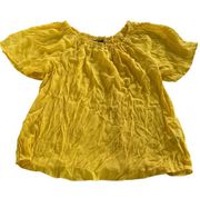 Zac & Rachel Shirt Womens 1X Solid Yellow Loose Eyelet Detail Shoulder Top Poly