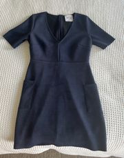 Navy Velvet Dress With Pockets