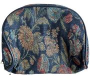 Vintage Jaguar Cosmetic Toiletries Bag Floral Chic Luggage Navy Blue 8.5x10.5x2"