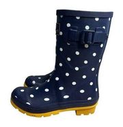 NWT Joules Molly Welly Navy Yellow Polka Dot Rain Boot Rubber Gumboot Pull On 5