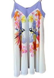 Indikah Multicolor Floral Bird Print V-Neck Cut Out Swing Dress Size Small