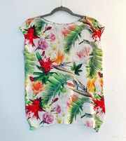 Luisa Ricci Top Sleeveless Sweater Birds of Paradise Gray Ground Sz S EUC