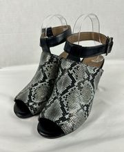 Vionic Kaia Mules Heels Snakeprint Reptile Black White 8.5 Ankle Strap Open Toe