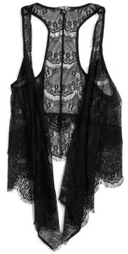 Black Delicate Scalloped Lace Waterfall Vest