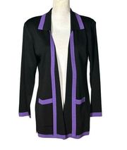 Exclusively Misook Cardigan Sweater Size Petite Small Black Purple Open Front