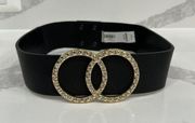 Express Rhinestone Double Loop O Black Wide Waist Belt