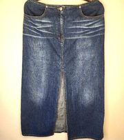 L.A. Blues women's  blue jean midi skirt front slit size 16