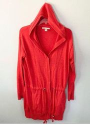 Kenneth Cole Red Long Cardigan Sweater with Hood and Drawstring Waist Size Small