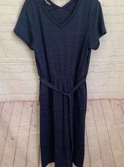 T by Talbots v-neck jumpsuit tie belt marled blue short sleeve XL petite