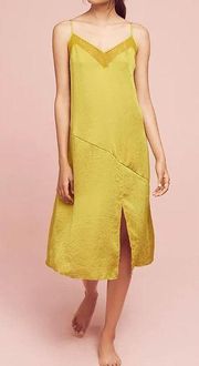 Floreat Anthropologie Lucy Lace Satin Slip Midi Dress Chemise Green Small