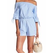 love...ady Romper M Gingham Off Shoulder Blue