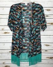 LuLaRoe Monroe Kimono Fringe Cover Up Colorful S