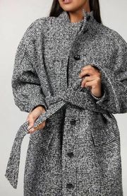 THE KOOPLES  Wool Coat With High Neck In Black In Grey Sz S