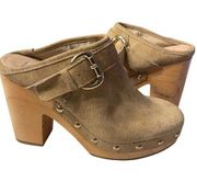 STEVE MADDEN Hilde Boho Tan Suede Leather Bohemian Wood Block Heel Clogs