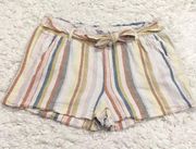 Jolt Linen Blend Stripe Multi Color Tie Shorts Medium