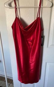 Red Satin Cowl Neck Mini Slip dress