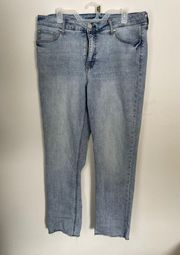 Seven 7 Denim High Rise Slim‎ Straight Light Wash Raw Hem Jeans