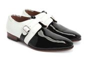 John Fluevog Gateways Johnston Single Monkstrap Black/White Patent Shoes SZ 5.5