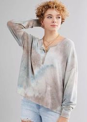 Tie Dye Henley Long Sleeve Top