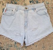 Vintage Bugle Boy 80s custom distressed denim cutoff shorts size 16 modern 10