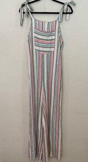 Lazy Sundays overalls jumpsuit striped wide leg linen blend size S