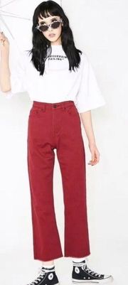 Lazy OafXDaria Red Burgundy“I Hate Everybody”Raw Hem Straight Leg Crop Jeans 26