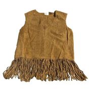 Jeanology women 100% leather suede vest Sz Small Western Tan Fringe EUC Sz 6