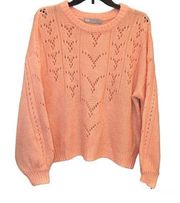 ASOS crochet Balloon Sleeve Wool blend Sweater Peach Orange 10
