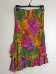 Vintage jams world ladies bold colorful skirt with ruffle side size small